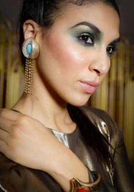 Laila in gold and turquoise vintage earrings