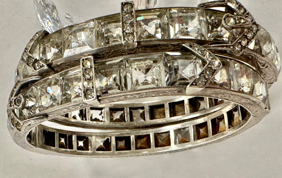 Pair Art Deco Sterling and Paste Bangles