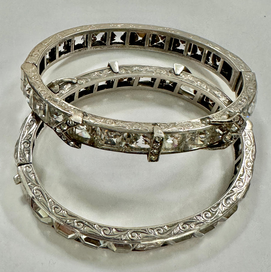 Pair Art Deco Sterling and Paste Bangles