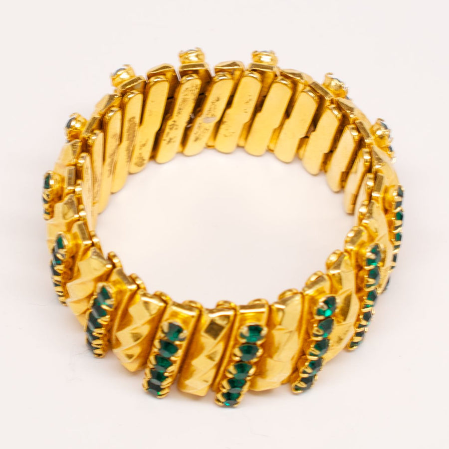 Unsigned 1940's Gold Gilt Bracelet with Green Detail