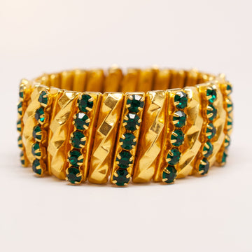 Unsigned 1940's Gold Gilt Bracelet with Green Detail