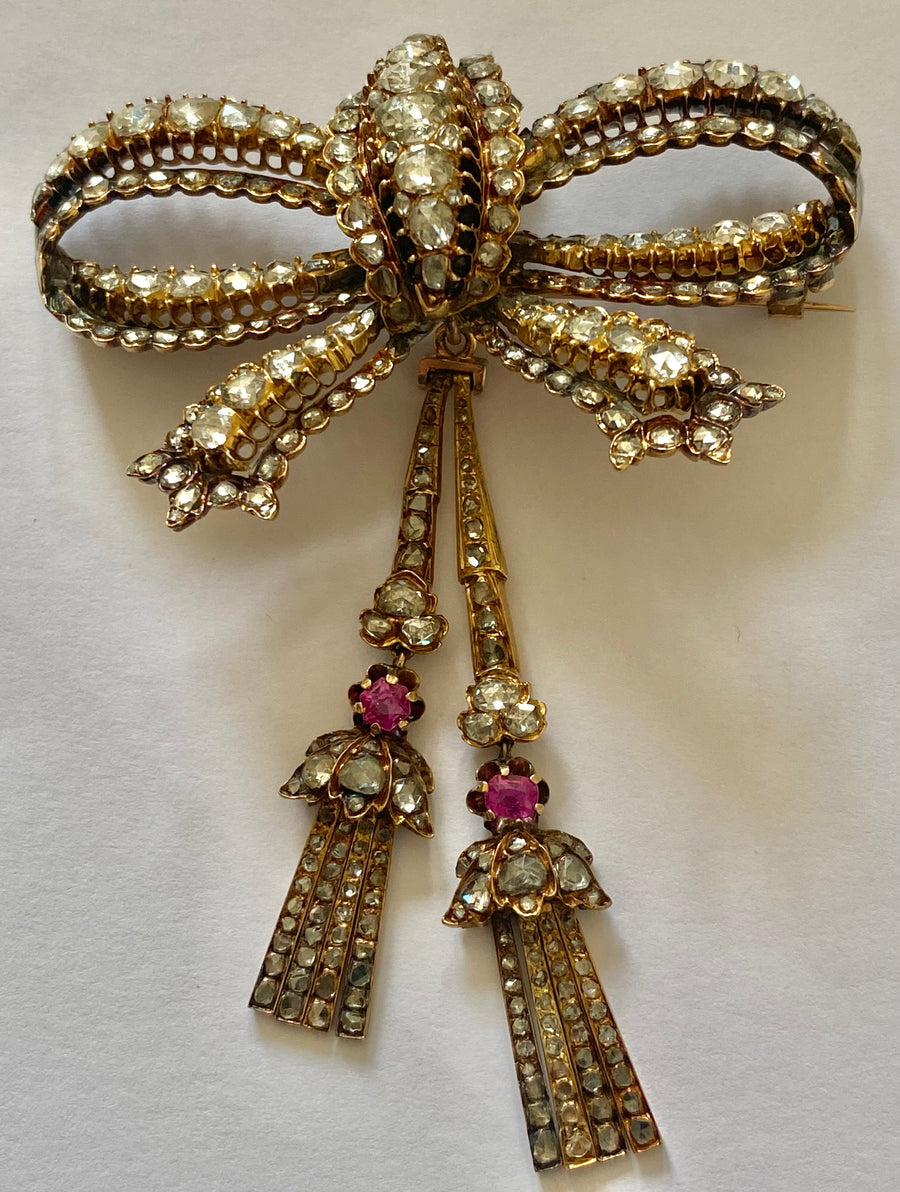 Diamond and Ruby Bow Brooch