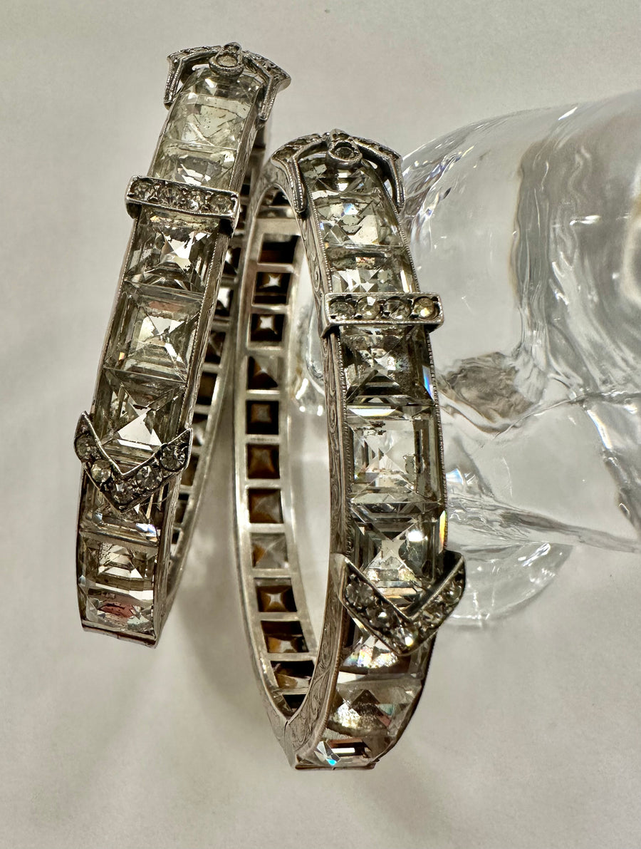 Pair Art Deco Sterling and Paste Bangles