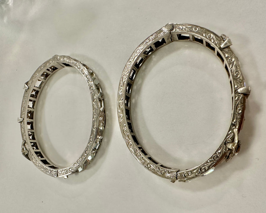 Pair Art Deco Sterling and Paste Bangles