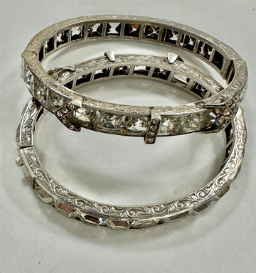 Pair Art Deco Sterling and Paste Bangles