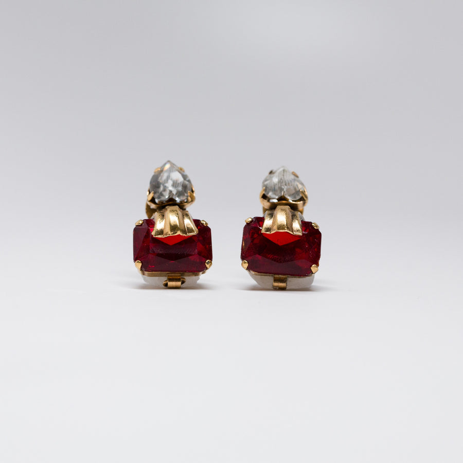Deco faux diamond and ruby earrings