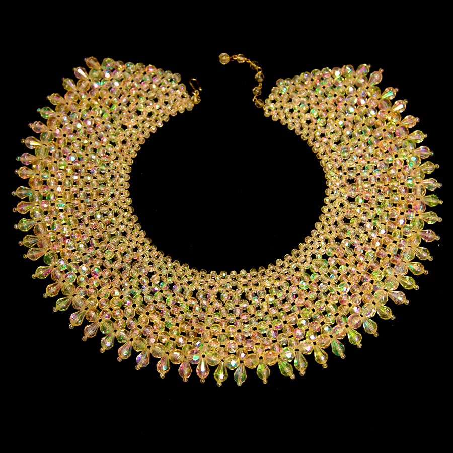 Unsigned 1950's Iridescent Aurora Borealis Bib Necklace