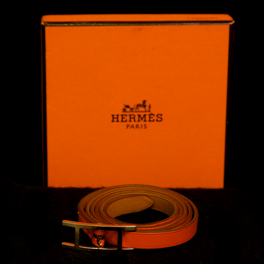 Hermes Orange Leather Wrap Bracelet