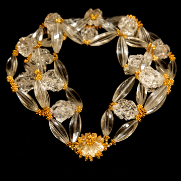 Unsigned 1950's Clear Lucite Bead and Gold Flower Necklace