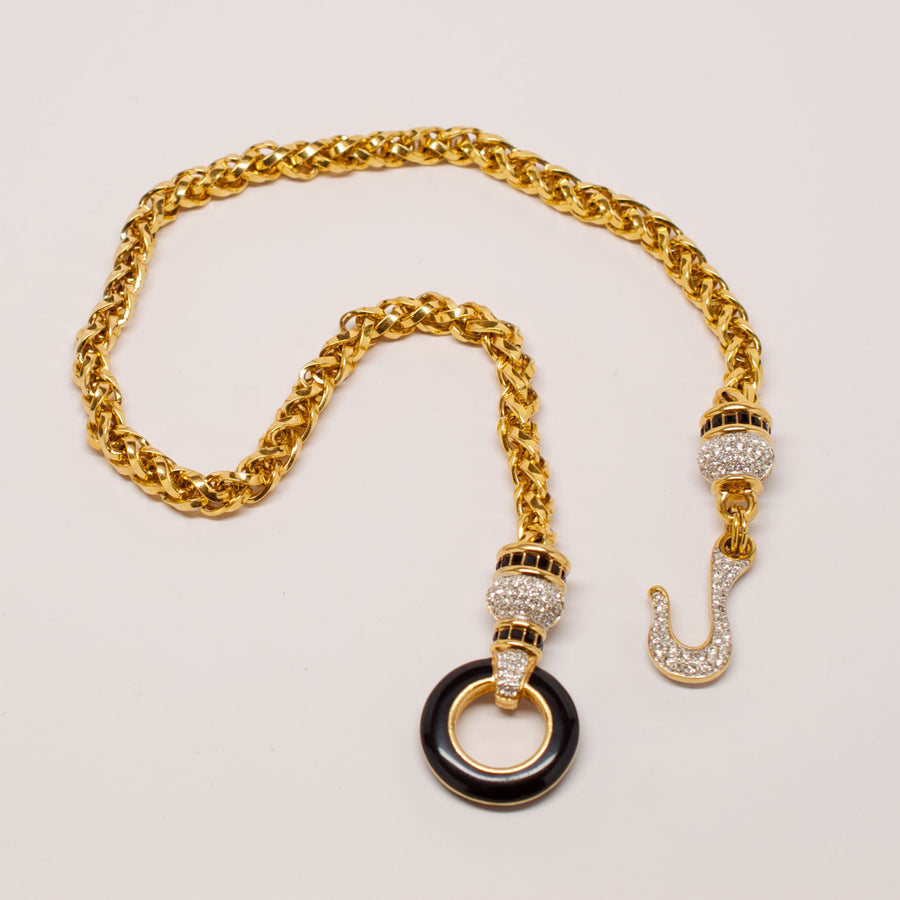 Unsigned Gold Chain Necklace with Crystal Hook Closure