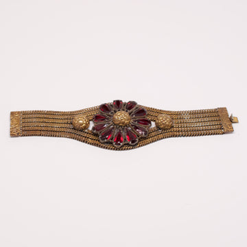 Unsigned Metal Mesh Bracelet with Flower Detail