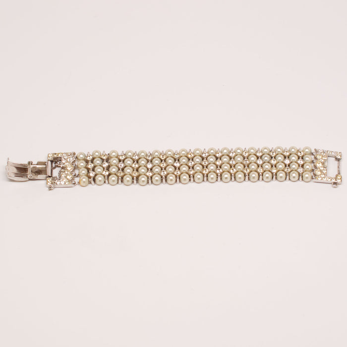 Unsigned 1950's Faux Pearl Multi Strand Bracelet