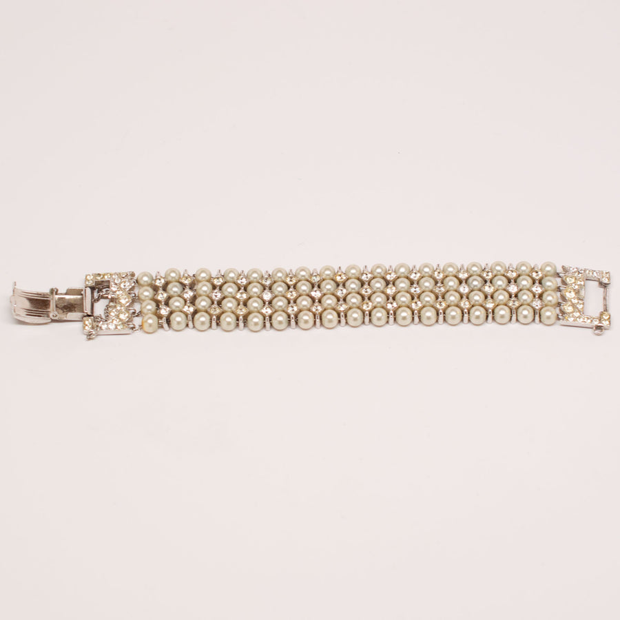 Unsigned 1950's Faux Pearl Multi Strand Bracelet