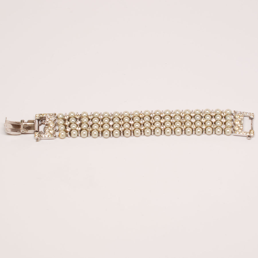 Unsigned 1950's Faux Pearl Multi Strand Bracelet