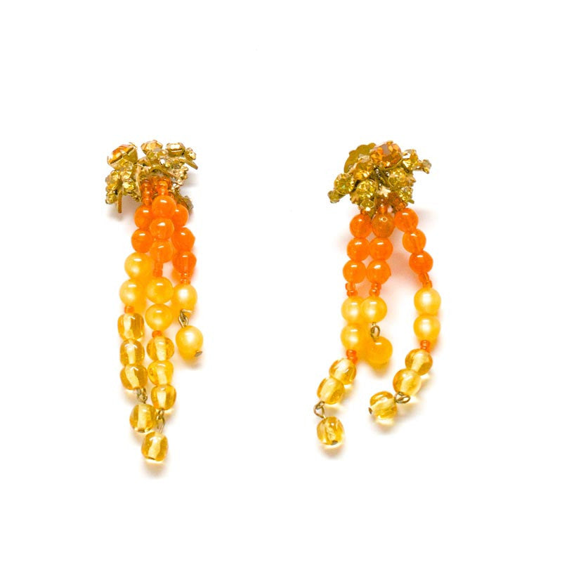 Miriam Haskell Orange Crystal and Beaded Earrings