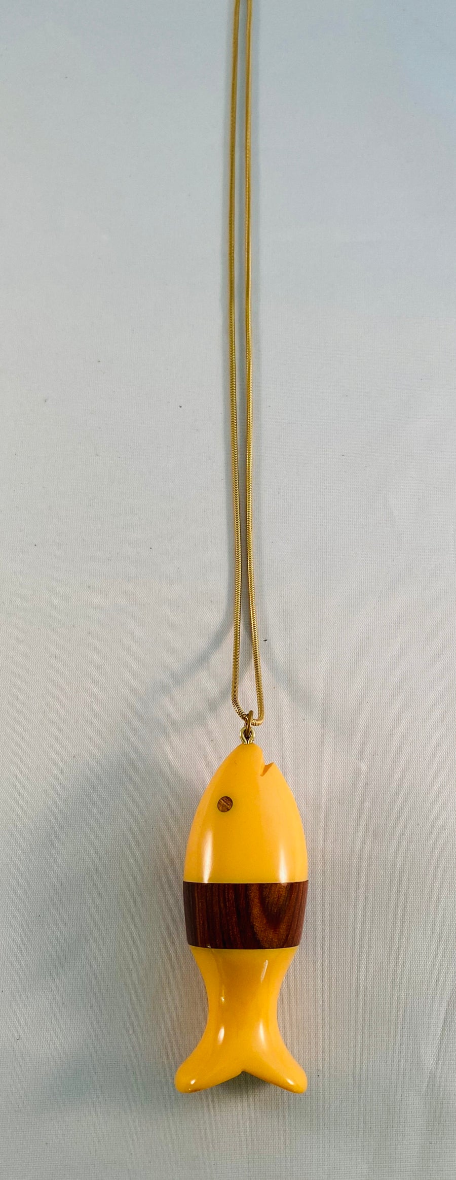 Bakelite Fish Pendant Necklace on Gold Snake Chain
