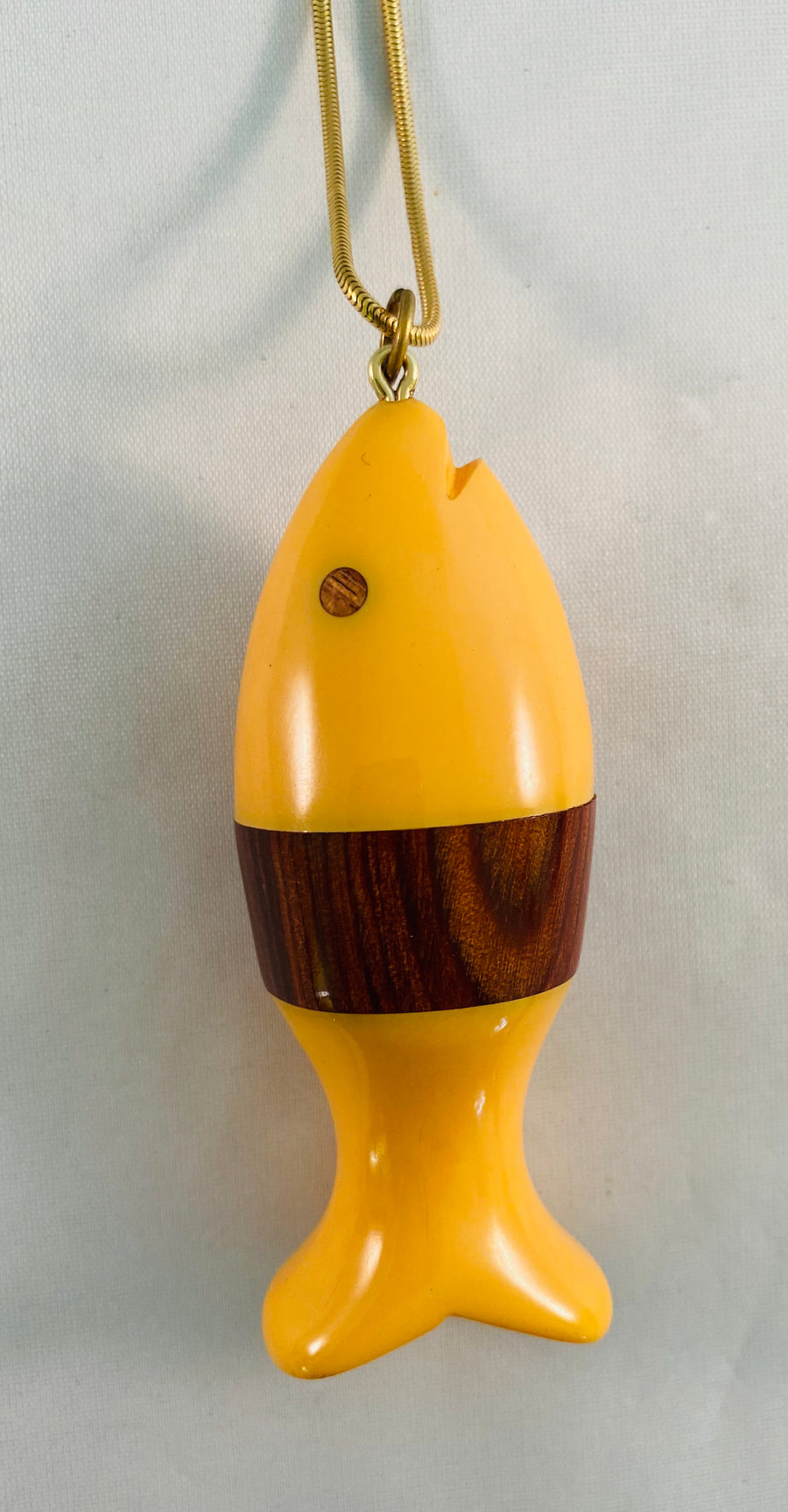 Bakelite Fish Pendant Necklace on Gold Snake Chain