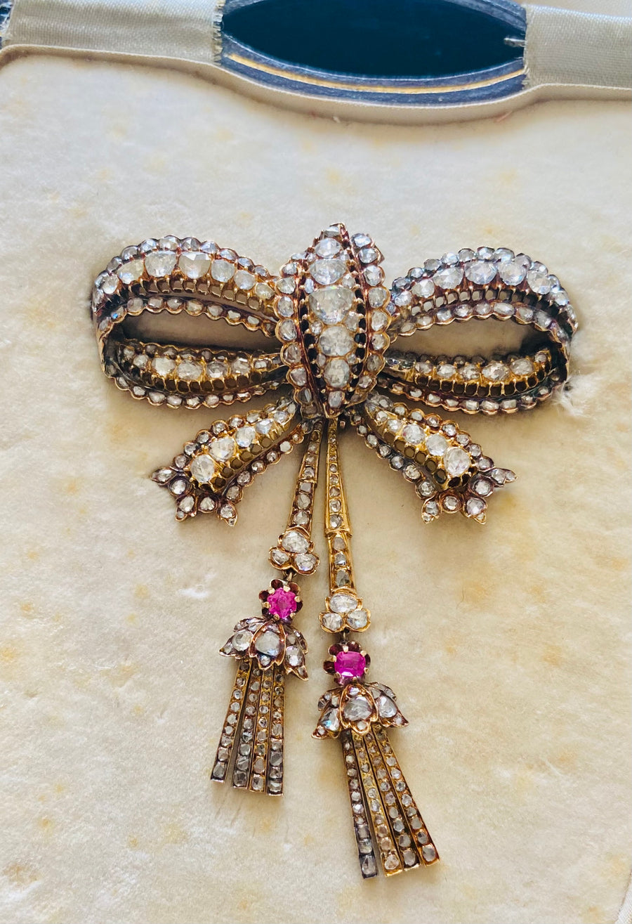 Diamond and Ruby Bow Brooch