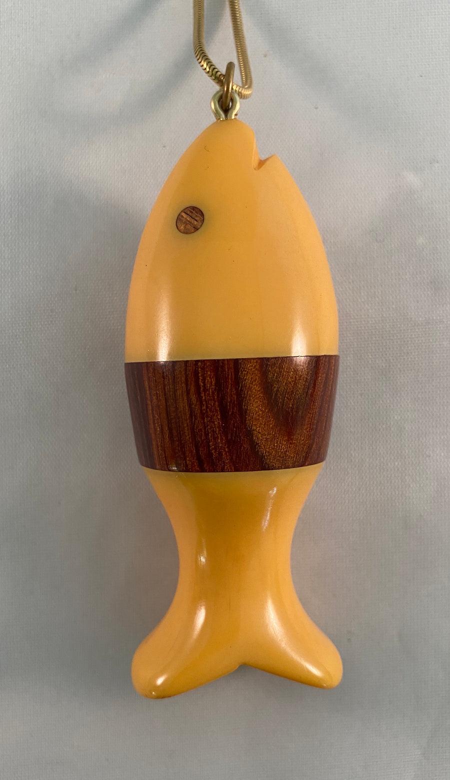 Bakelite Fish Pendant Necklace on Gold Snake Chain
