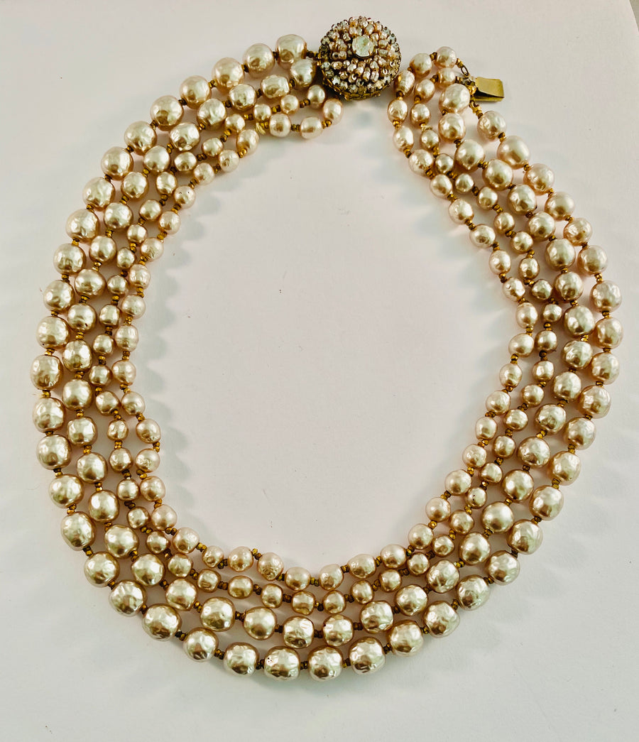 Four Strand Faux Pearl Necklace MIRIAM HASKELL signed M… | Drouot.com