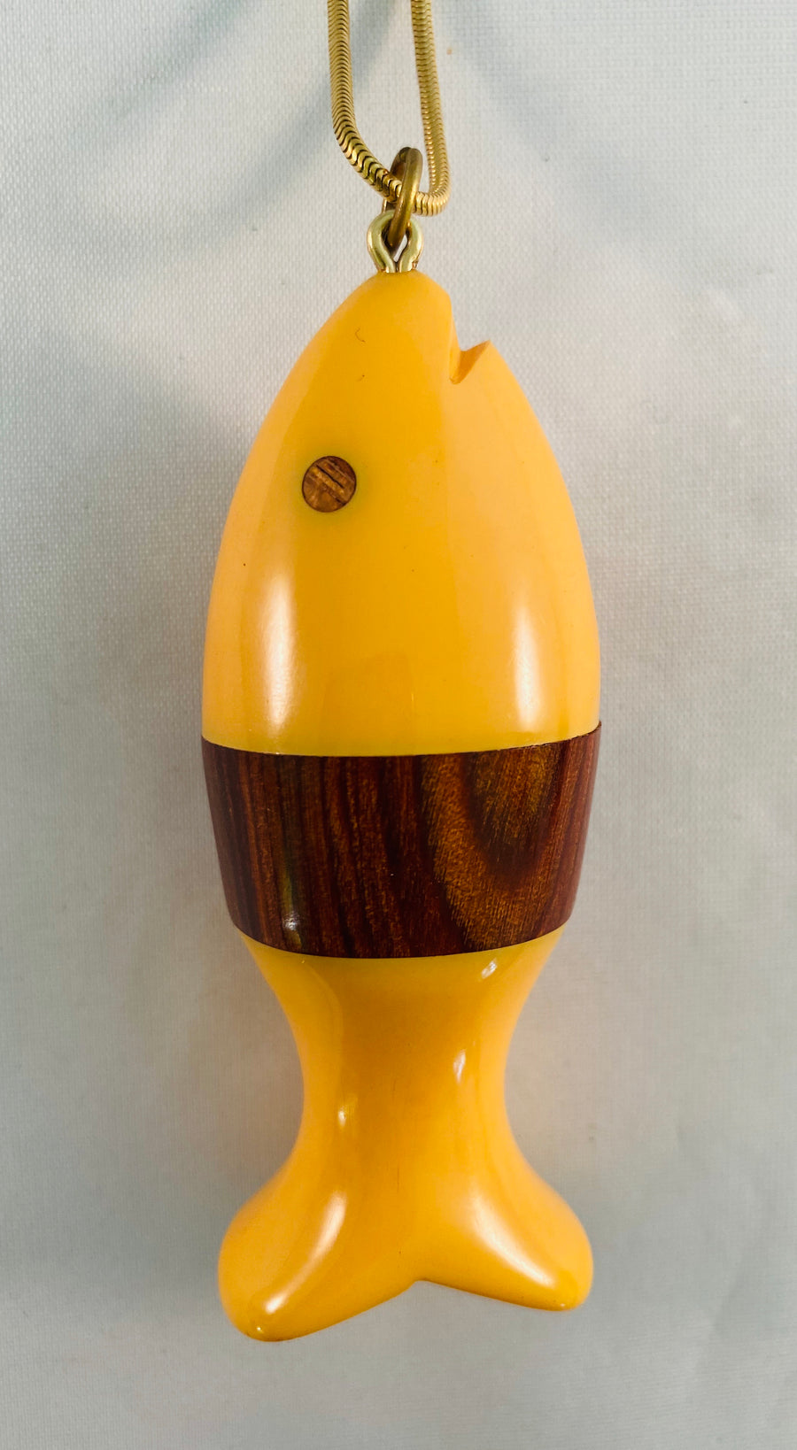 Bakelite Fish Pendant Necklace on Gold Snake Chain