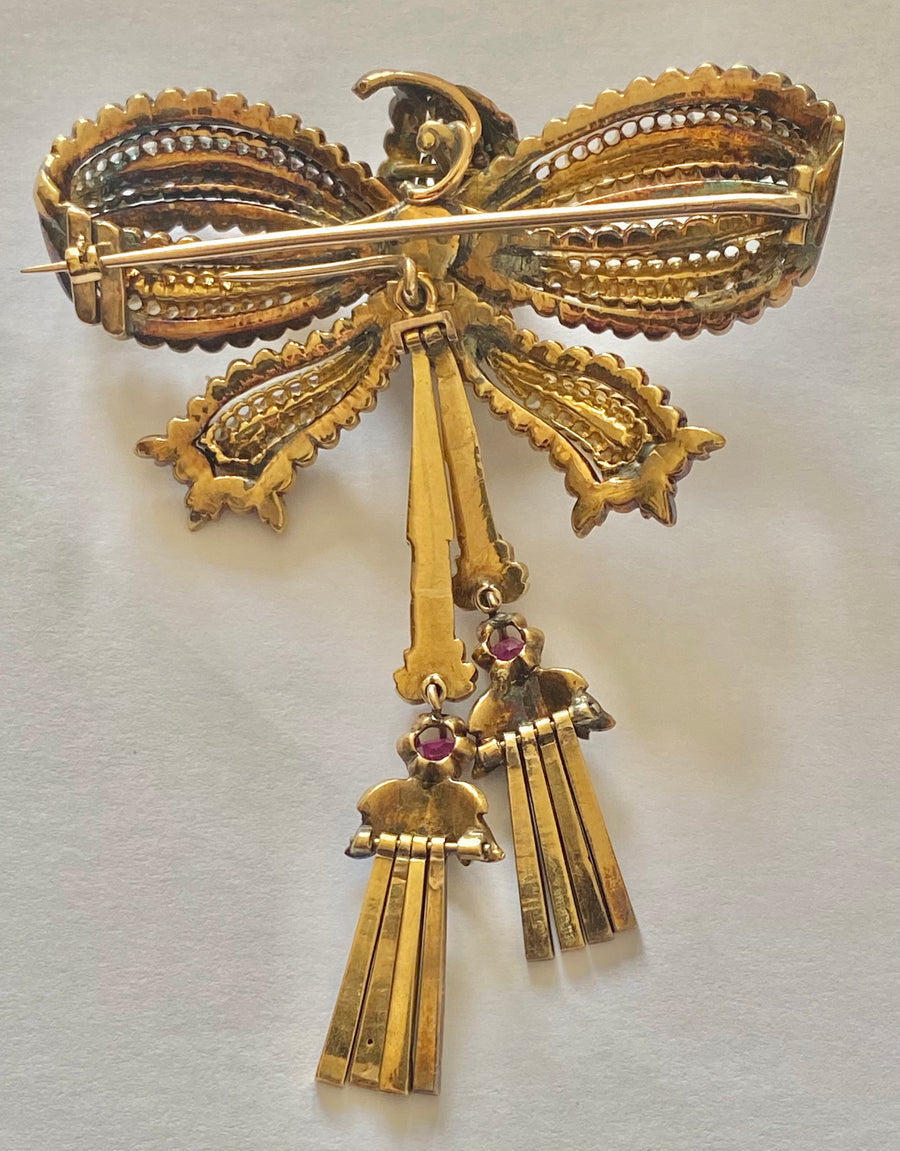 Diamond and Ruby Bow Brooch