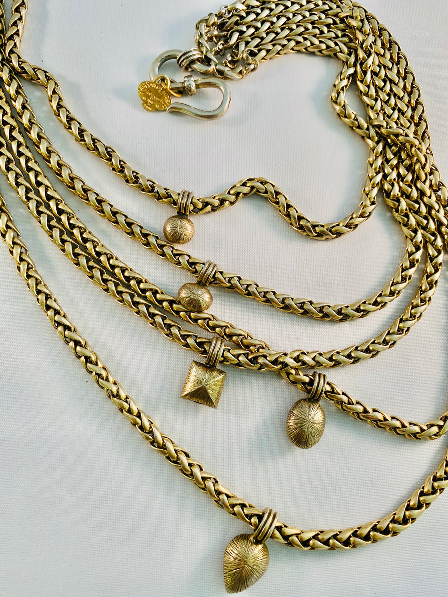 Yves Saint Laurent Five Strand Gold Chain with Jeweled Charms