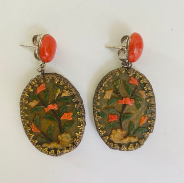 Chinese jade and coral earrings