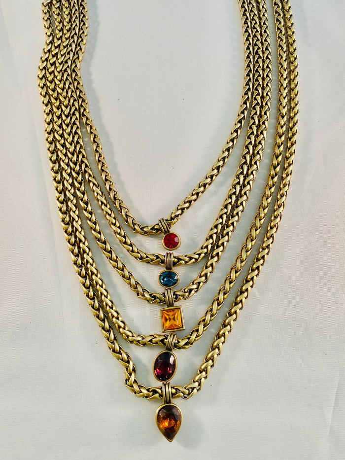 Yves Saint Laurent Five Strand Gold Chain with Jeweled Charms
