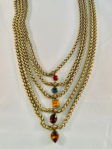 Yves Saint Laurent Five Strand Gold Chain with Jeweled Charms