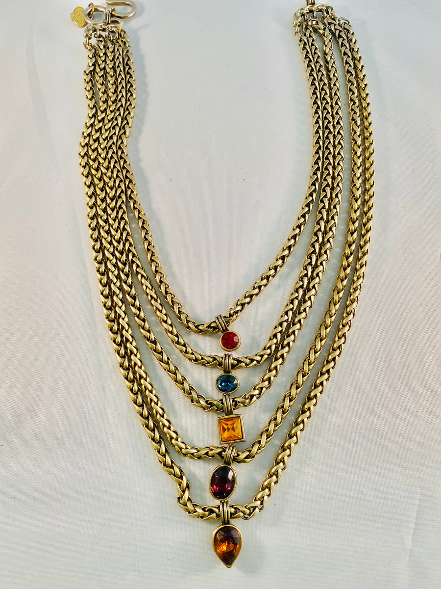 Yves Saint Laurent Five Strand Gold Chain with Jeweled Charms